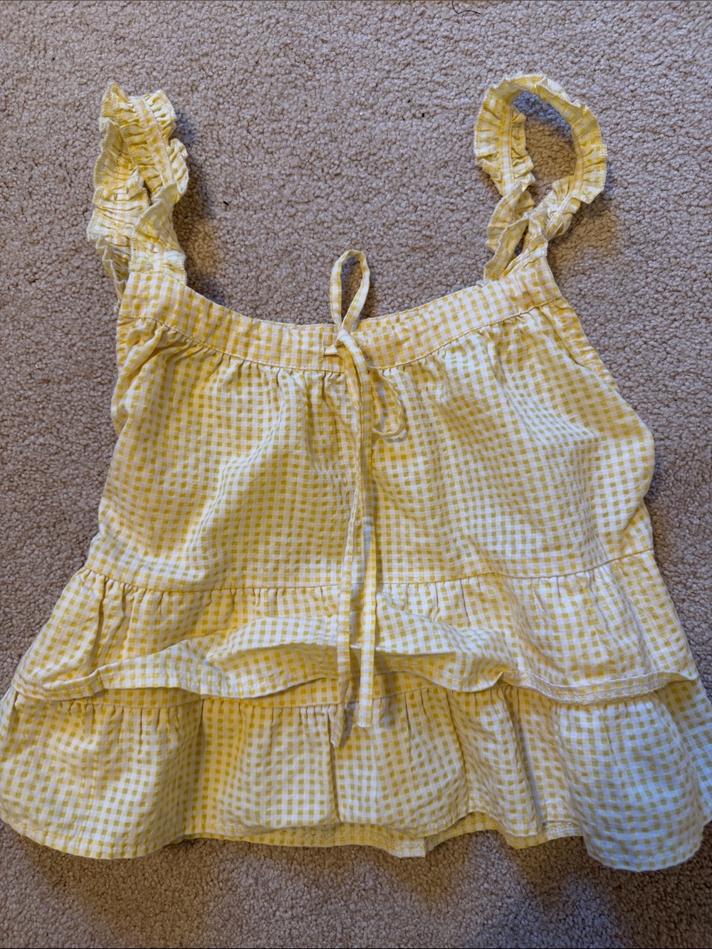 Yellow Gingham Ruffle Tie-Front Women’s Tank Top
